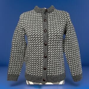 LL Bean Vintage Gray Houndstooth Wool Cardigan XS